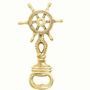 Nautical Brass Gold Tone Captain's Ship's Wheel Beer Bottle Opener